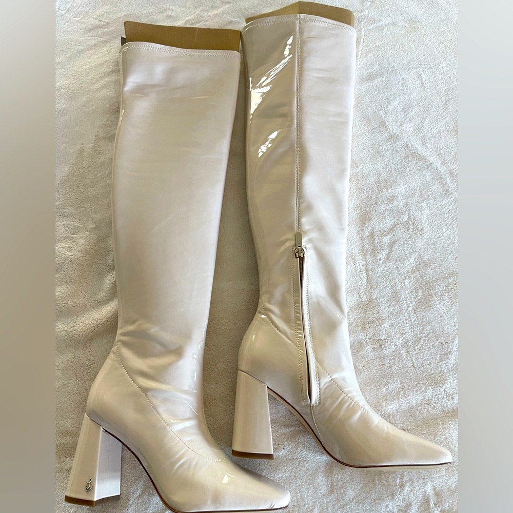 Sam Edelman tall thigh high patent leather boot. Size 7.5 off white.